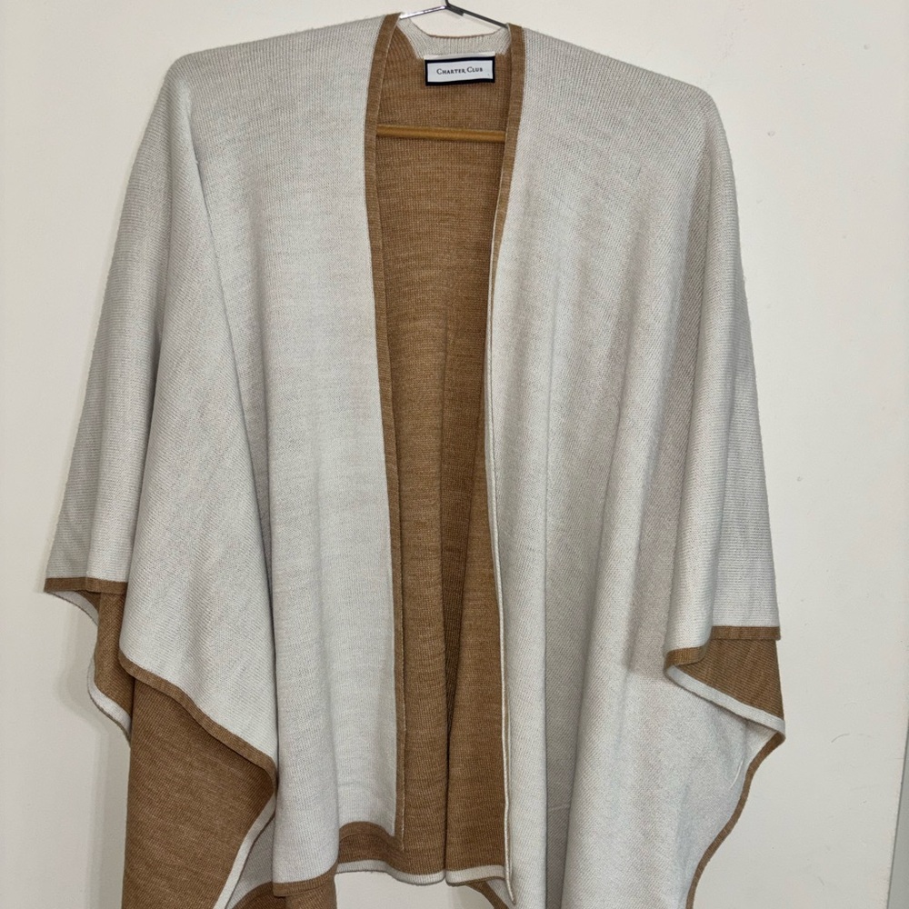 Charter Club Tan cream Cardigan Poncho Wrap Sweater women one size top classy